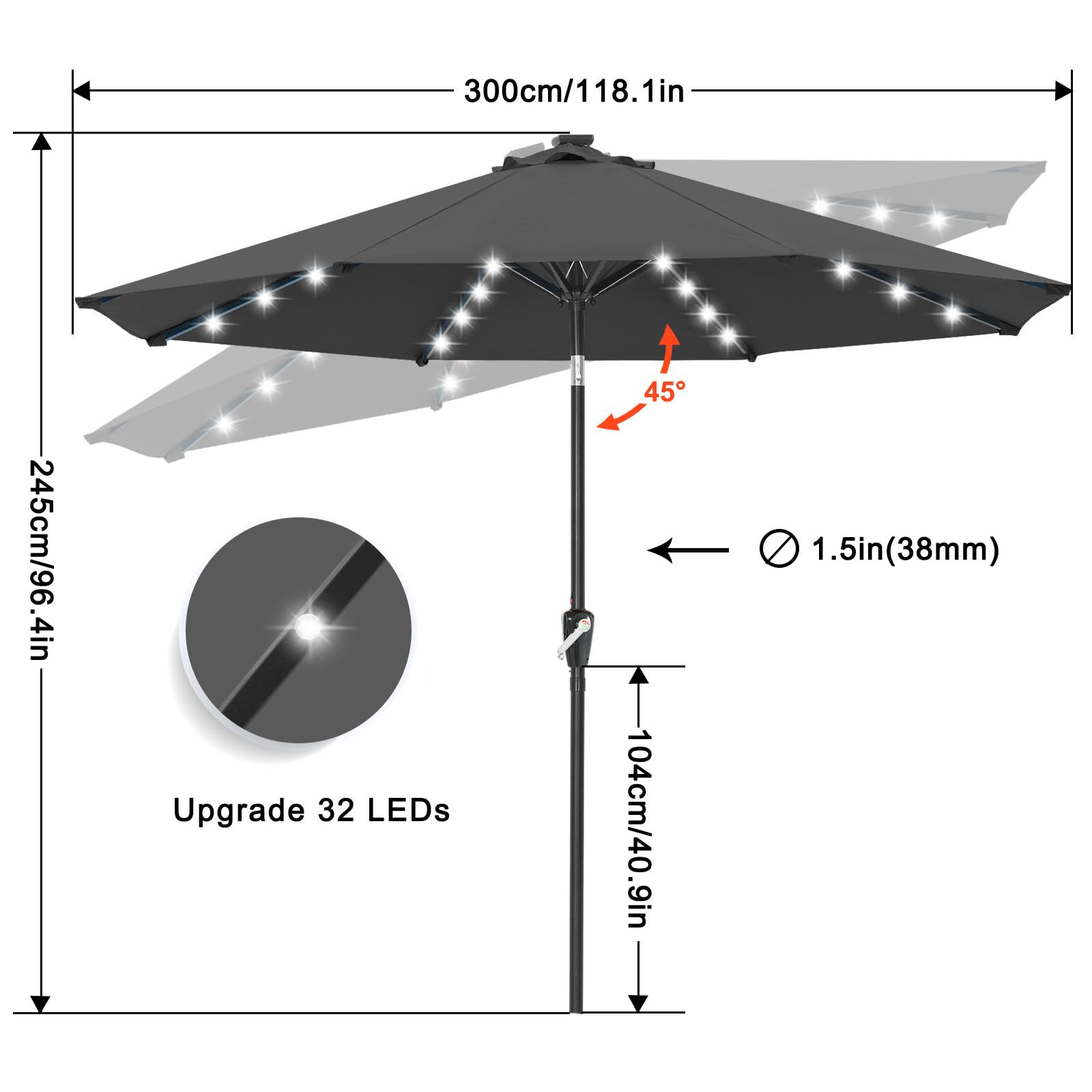 ABCCANOPY 32 luces LED encendidas aportando iluminación uniforme y ambiente