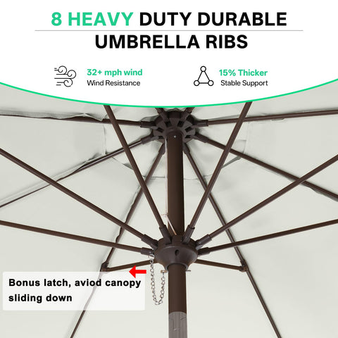 ABCCANOPY sombrilla instalada sobre mesa con sillas para 4-6 personas en patio
