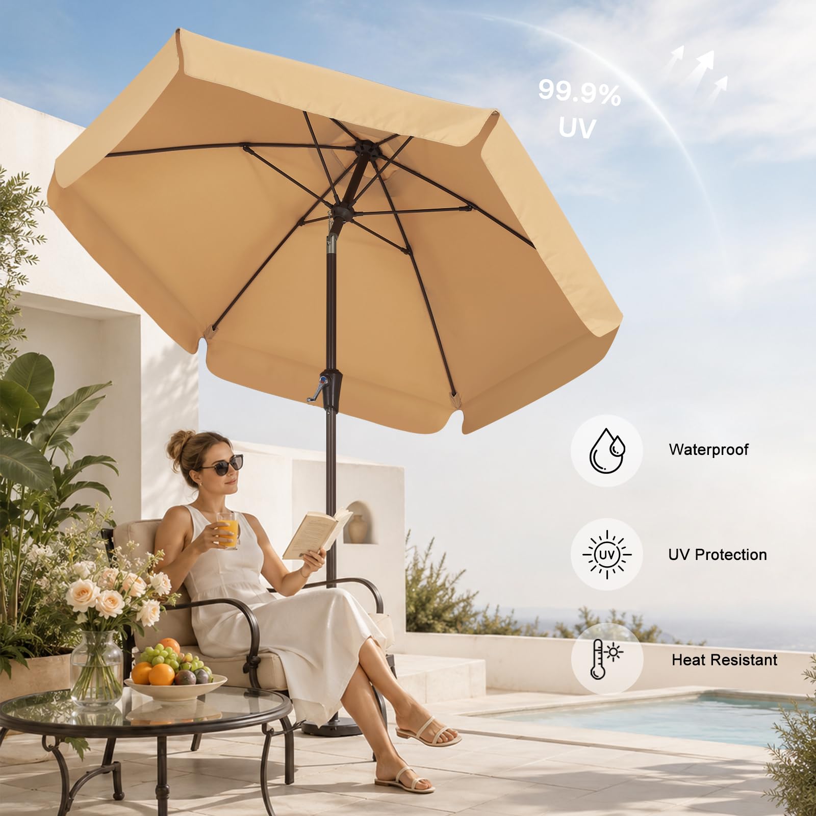 ABCCANOPY sombrilla junto a piscina creando ambiente sombreado seguro