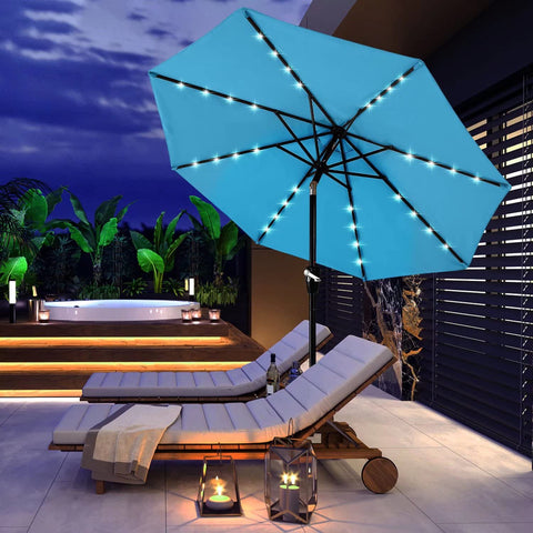 ABCCANOPY sombrilla iluminada de noche creando ambiente en la terraza