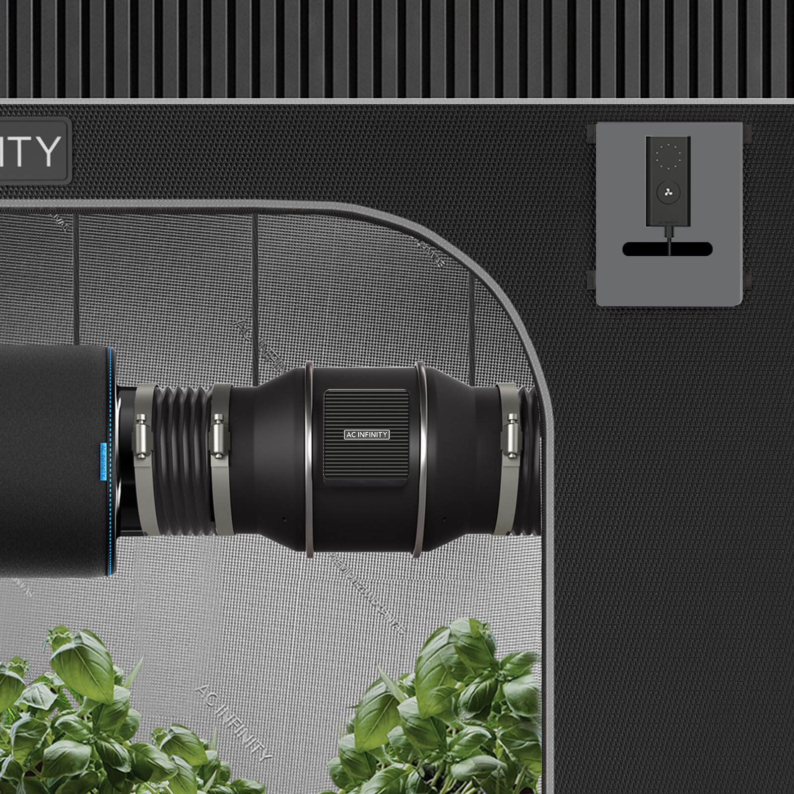 AC Infinity ventilador S4 enfriando un rack AV, reduciendo temperatura y ruido