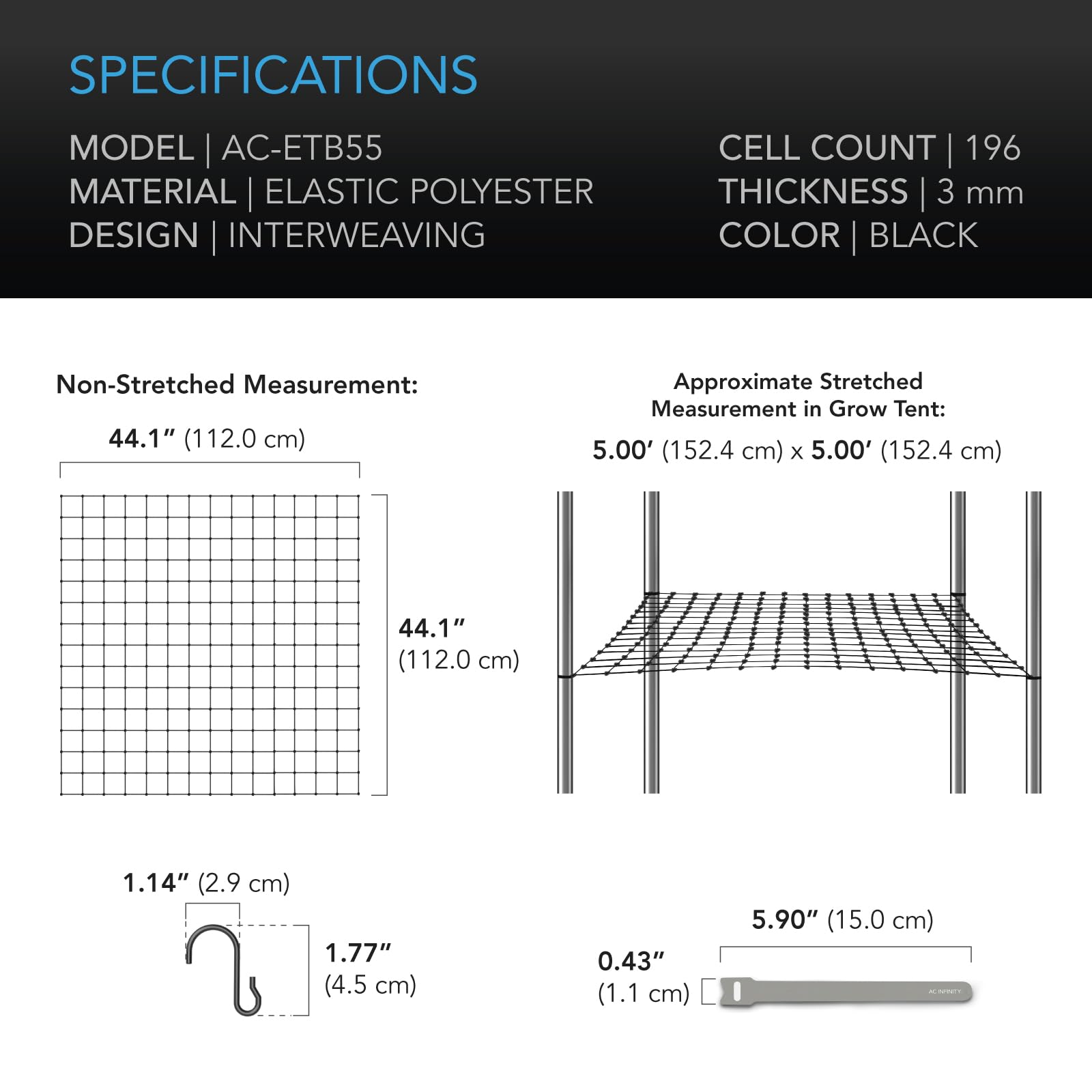 AC Infinity ganchos de acero seguros que facilitan ajustes rápidos