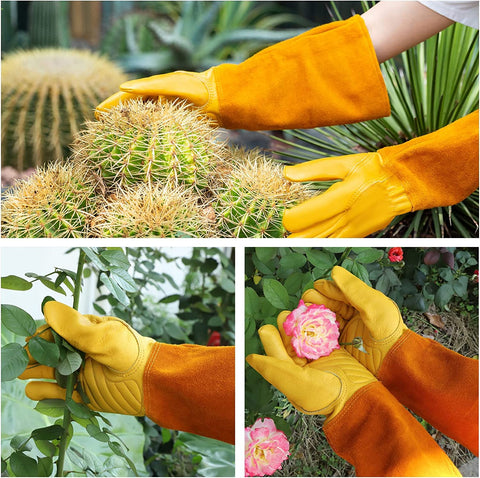 Acdyion guantes en uso podando rosas con seguridad y precisión