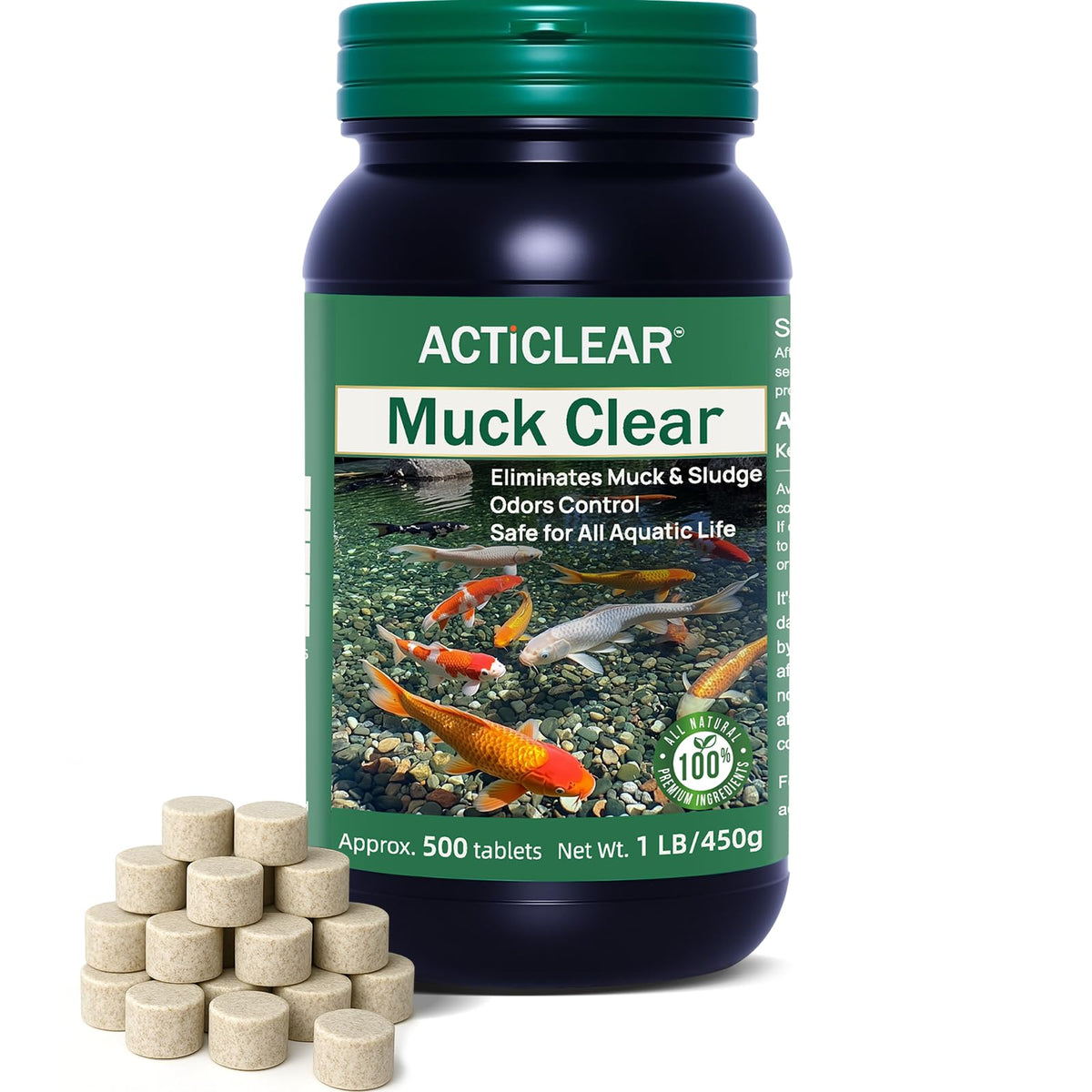 ActiClear empaque frontal mostrando 500 tabletas y beneficios