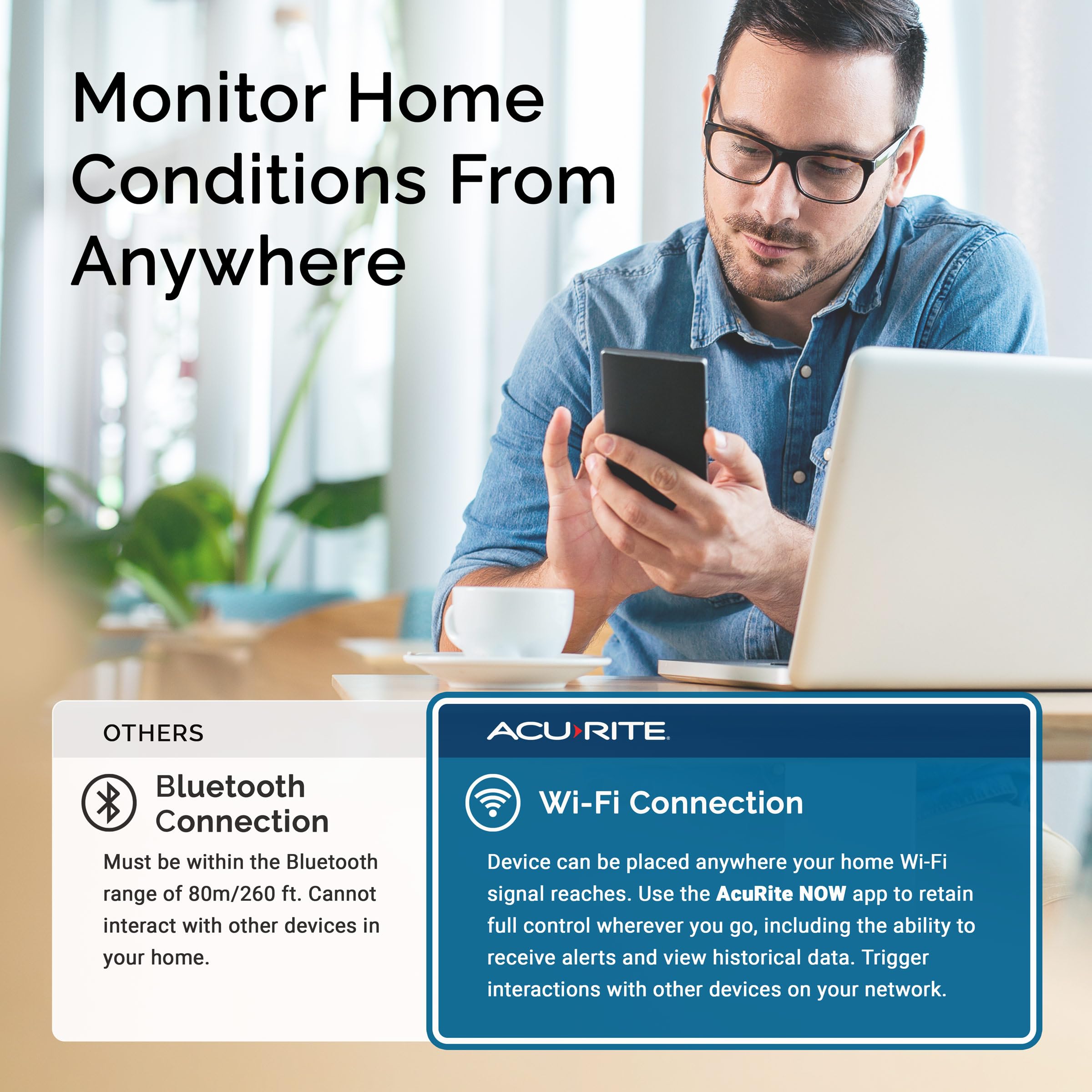 AcuRite junto a pilas AAA mostrando su alimentación portátil