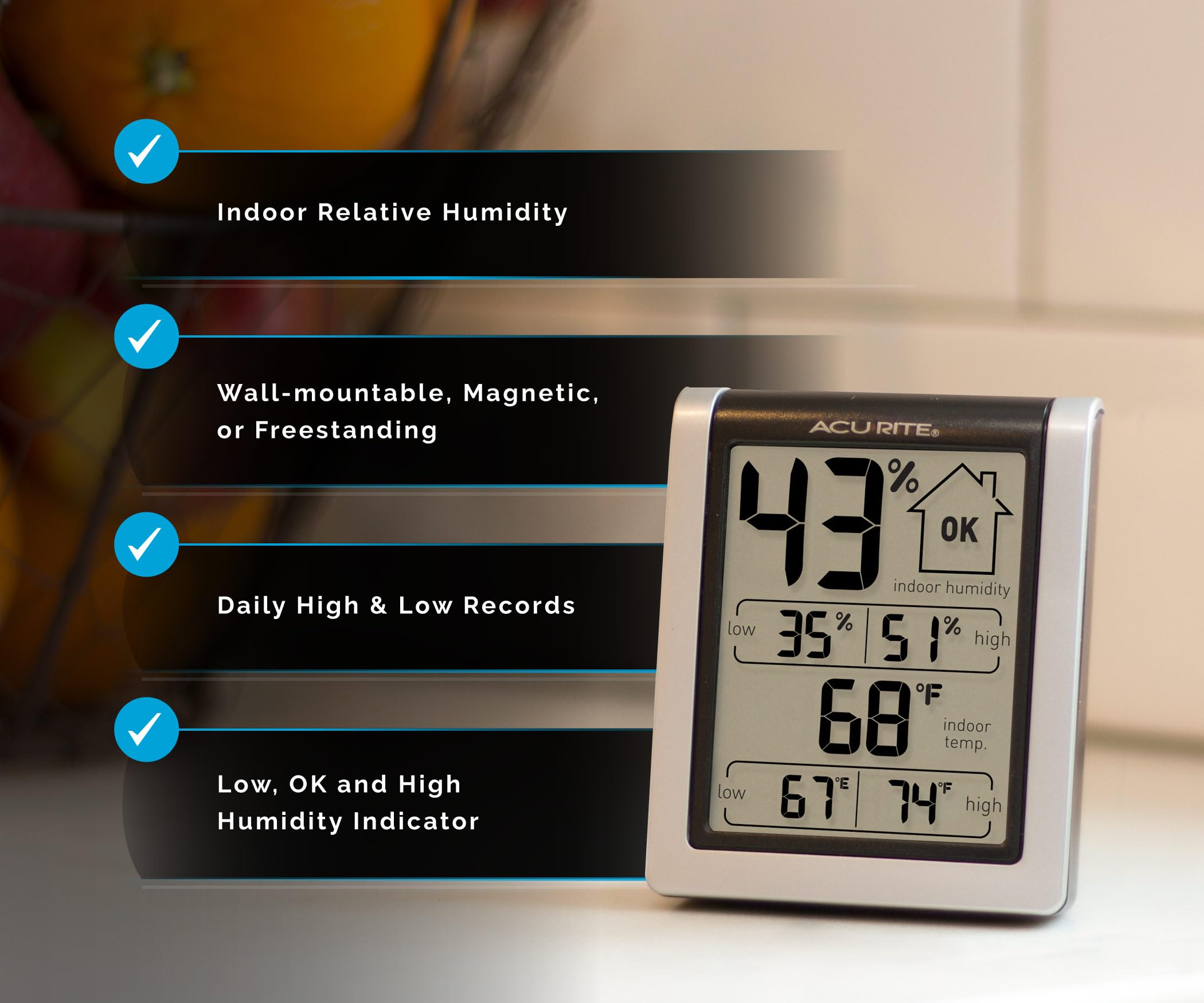 AcuRite respaldo magnético que permite fijarlo al refrigerador