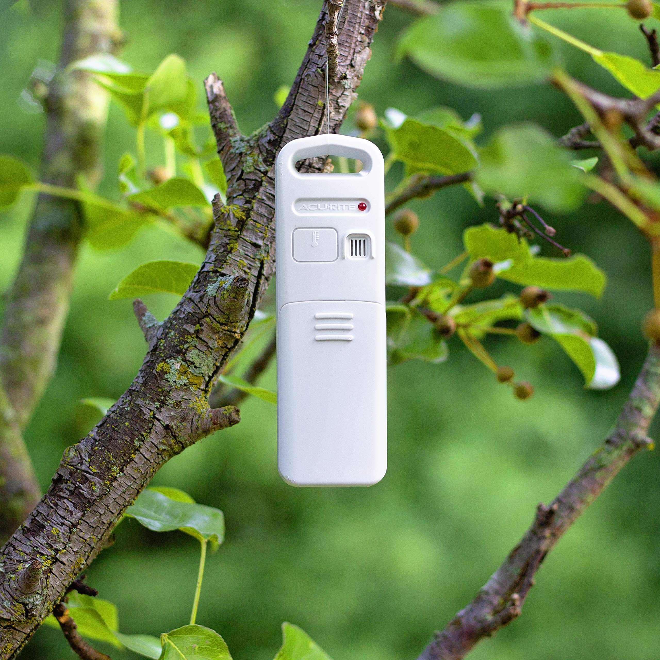 AcuRite sensor montado en pared protegido de lluvia para lecturas exteriores consistentes