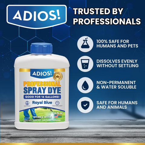 ADIOS! colorante azul concentrado textura líquida que facilita ver áreas tratadas