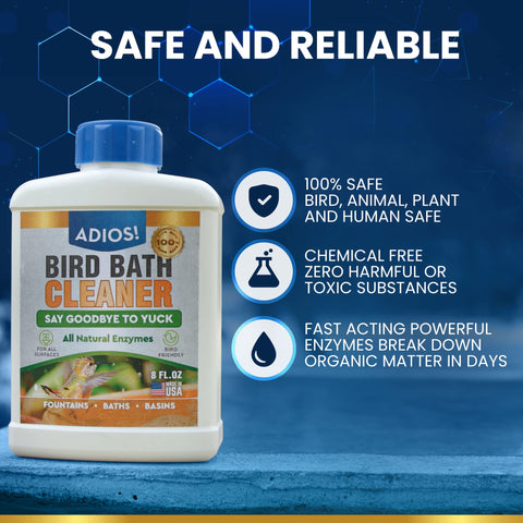 ADIOS! aplicando el limpiador en un baño de aves con agua clara