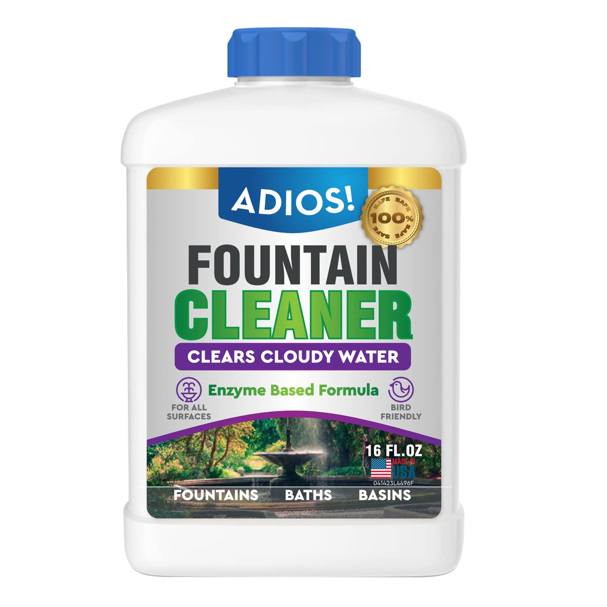 ADIOS! envase frontal 16oz mostrando diseño y uso fácil
