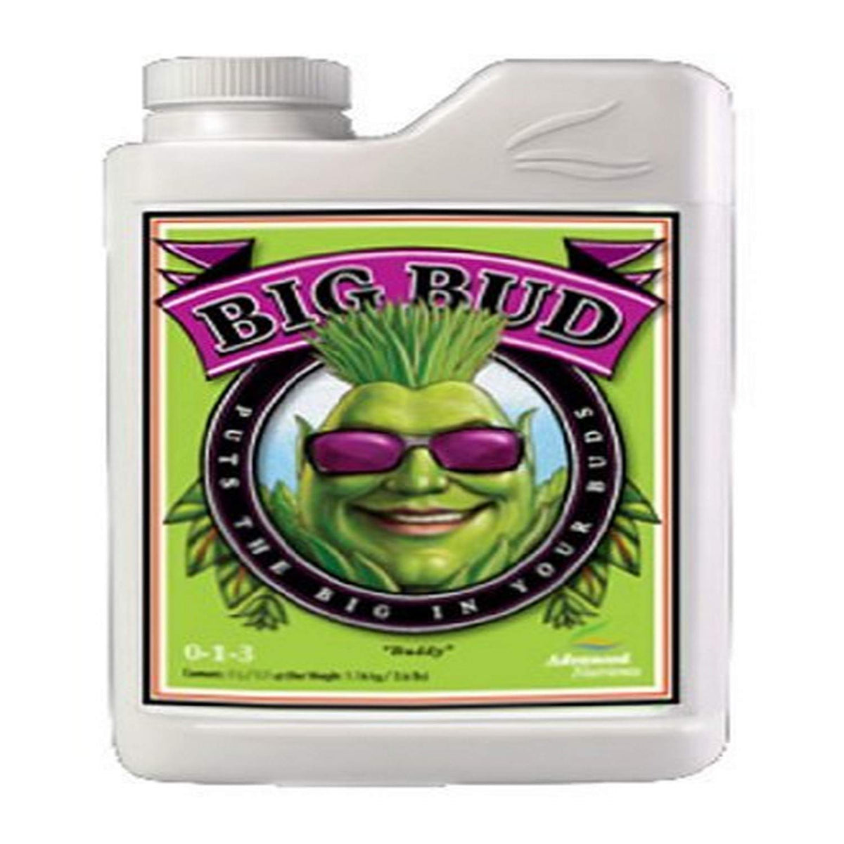 Advanced Nutrients Big Bud envase frontal mostrando concentración y mayor rendimiento