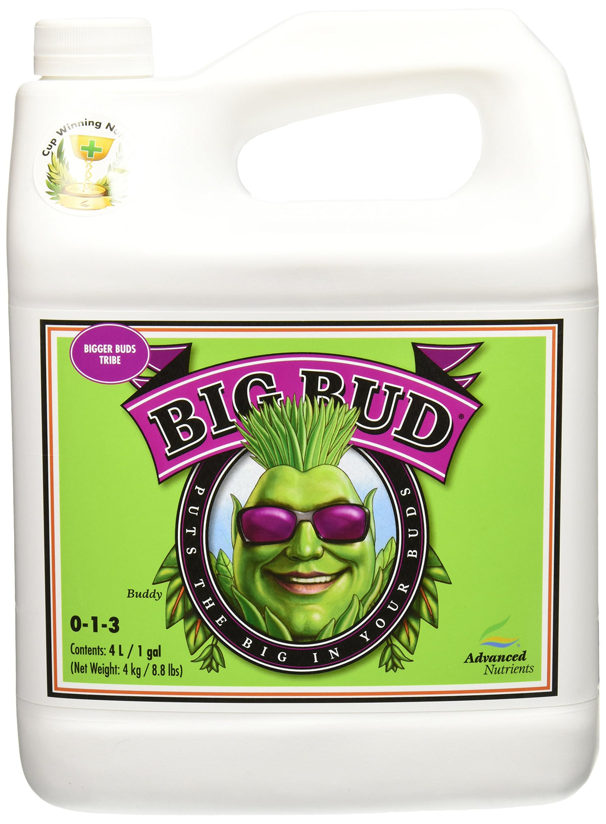 Advanced Nutrients botella frontal mostrando etiqueta y volumen 4 L, destaca beneficio de floración