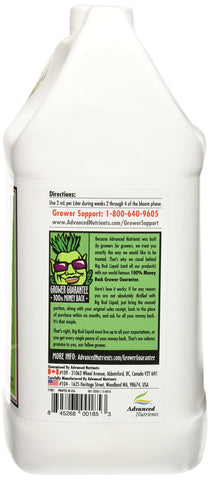 Advanced Nutrients close-up del líquido oscuro vertiéndose, muestra textura y mejora de resinas