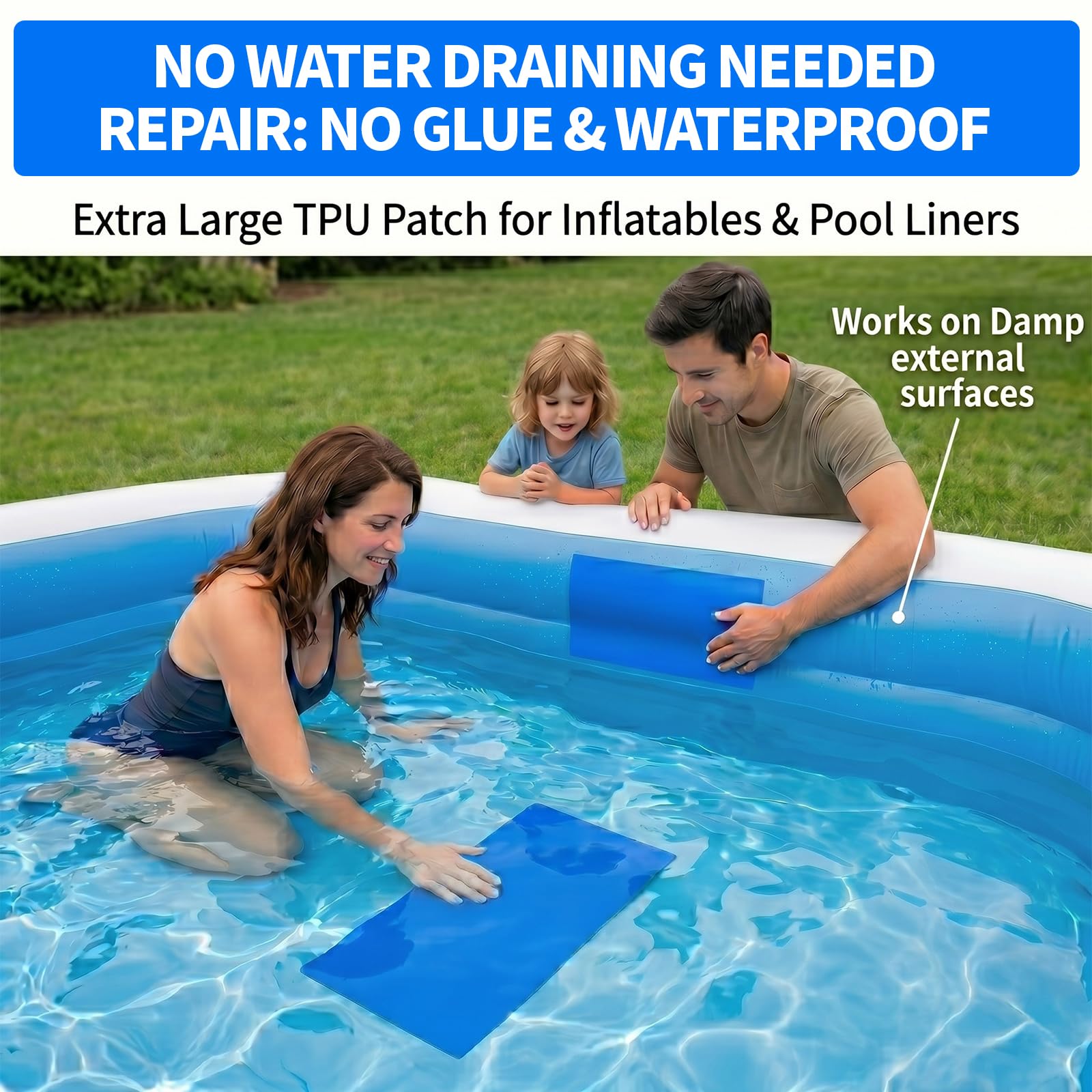 ADXVR parche aplicado bajo el agua sellando fuga en liner
