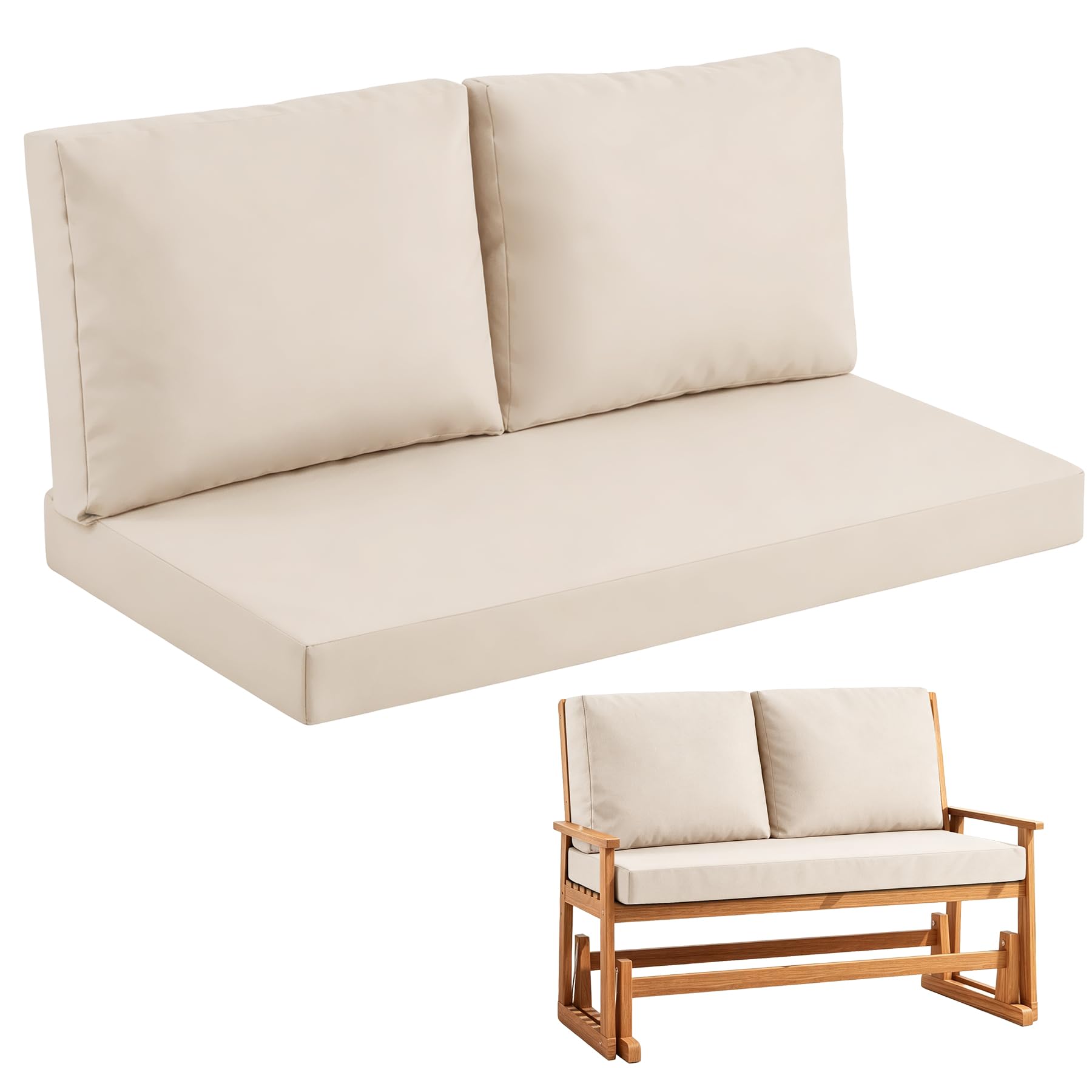 Aegisun vista frontal del set de cojines beige mostrando ajuste perfecto