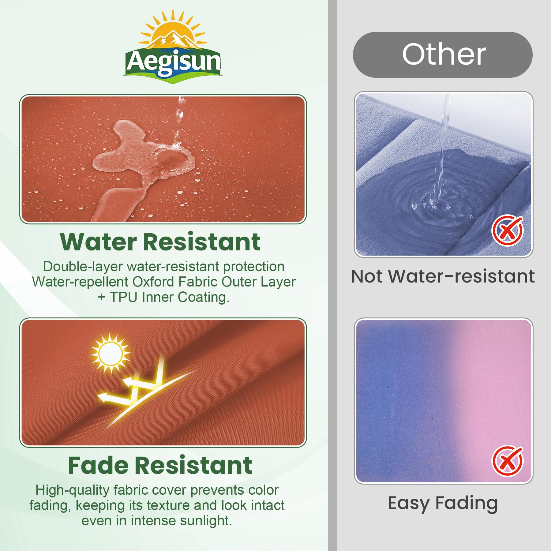 Aegisun acercamiento al tejido 280GSM que mantiene el color y resistencia