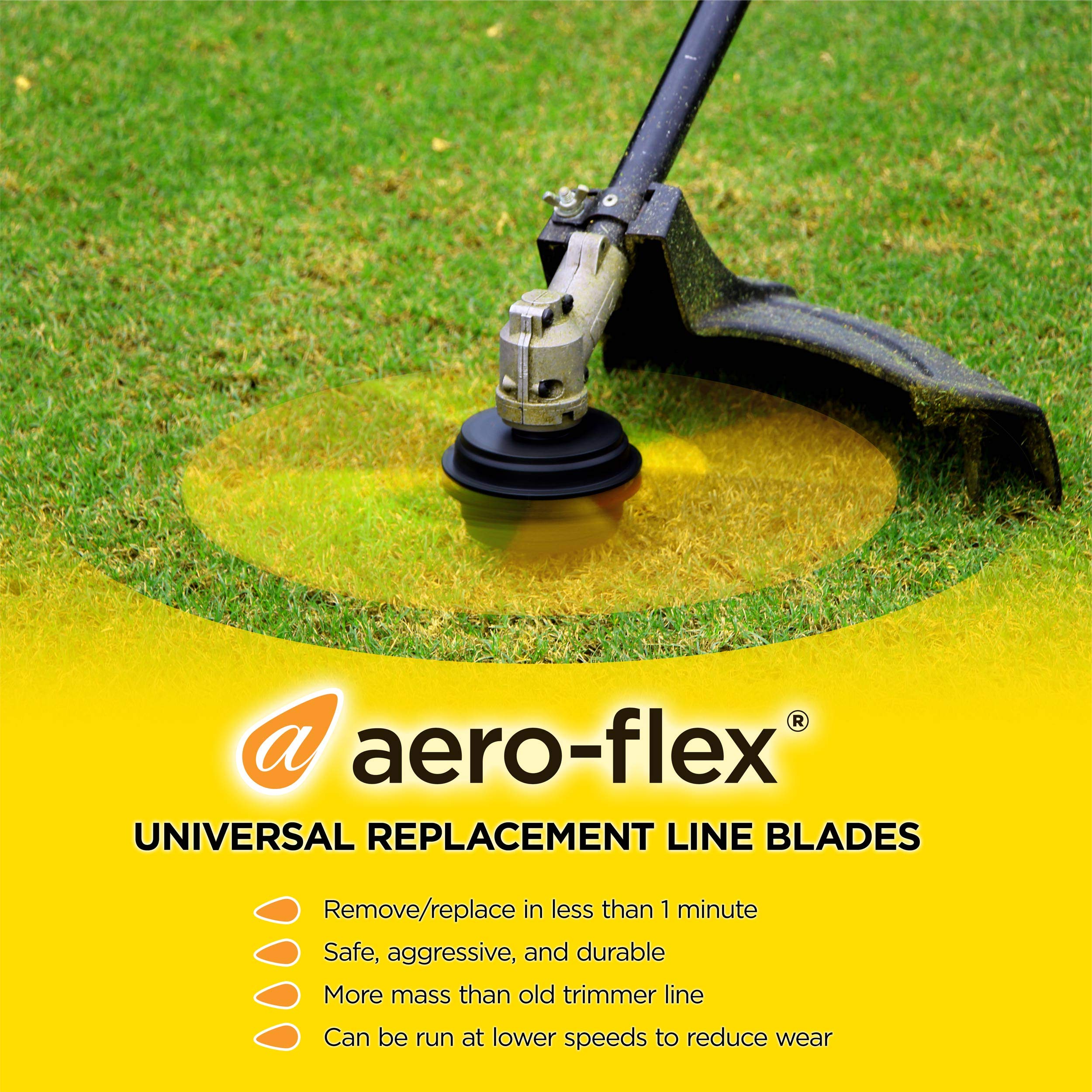 Aero-Flex cortando césped denso con múltiples cuchillas, eficiencia y rapidez