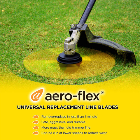 Aero-Flex cortando césped denso con múltiples cuchillas, eficiencia y rapidez