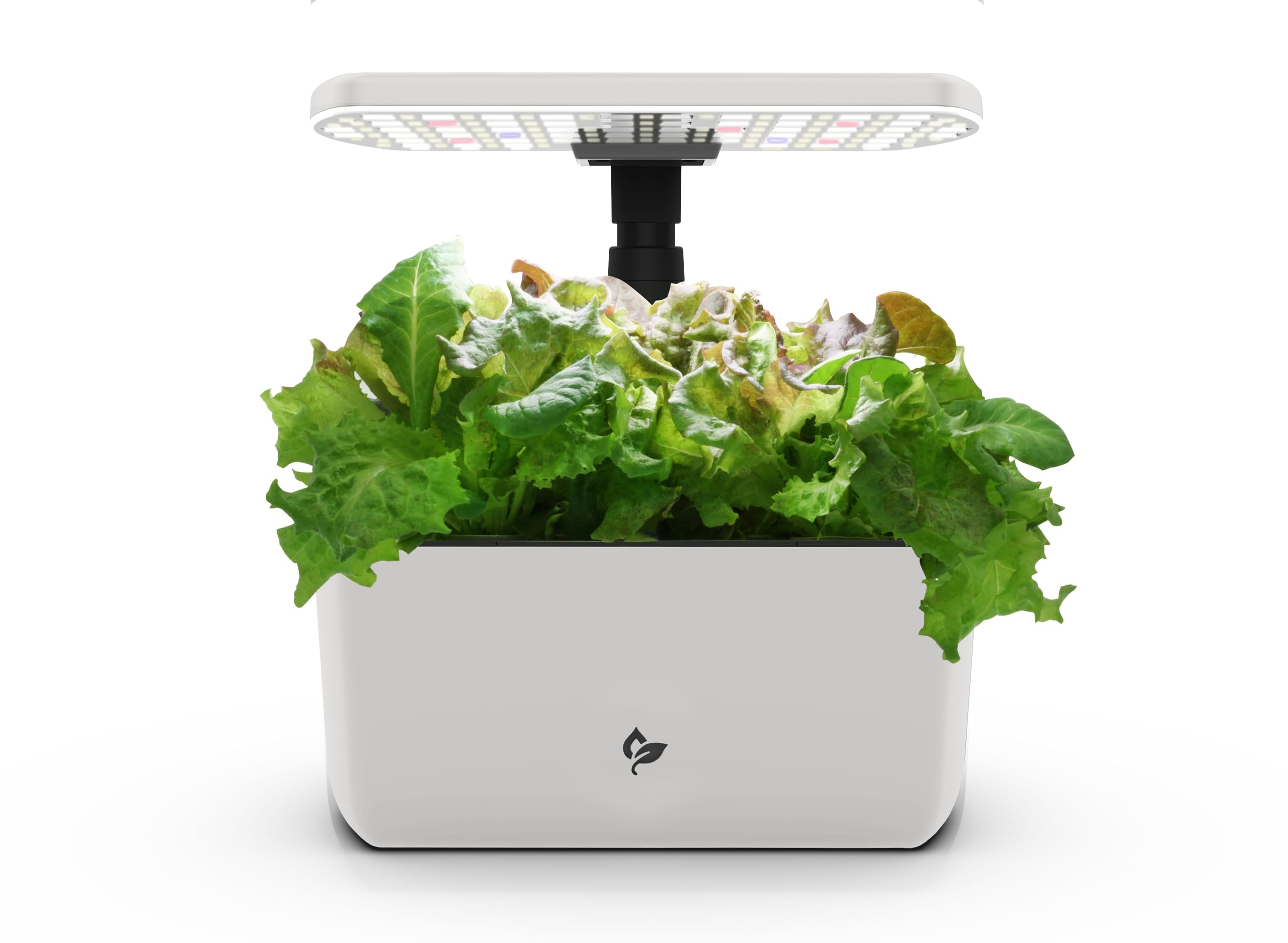 AeroGarden Harvest Lite frontal mostrando 6 plantas y estética crema