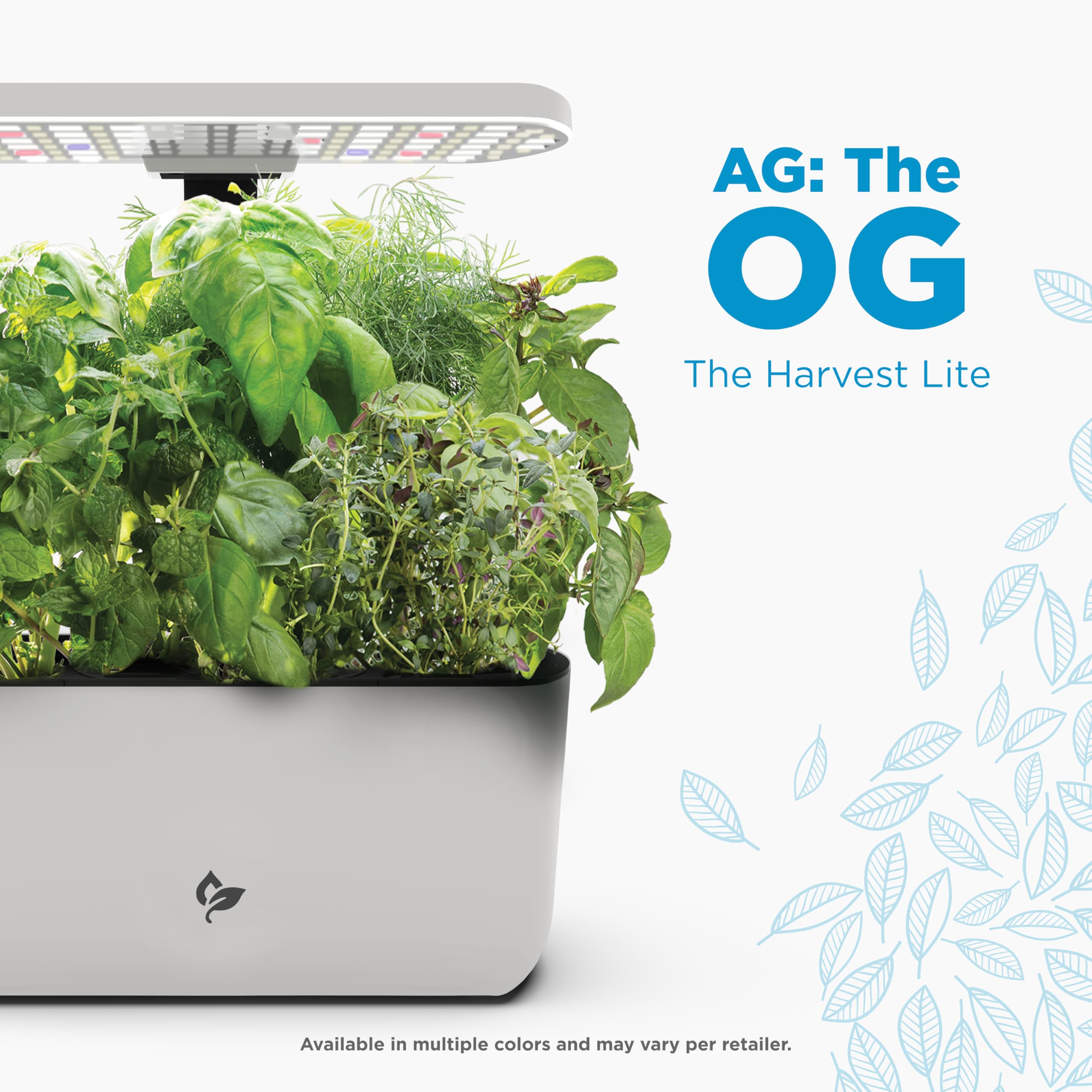 AeroGarden mostrando detalle de la luz LED eficiente y temporizador