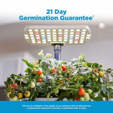Panel y luz del AeroGarden con indicador que recuerda nutrientes