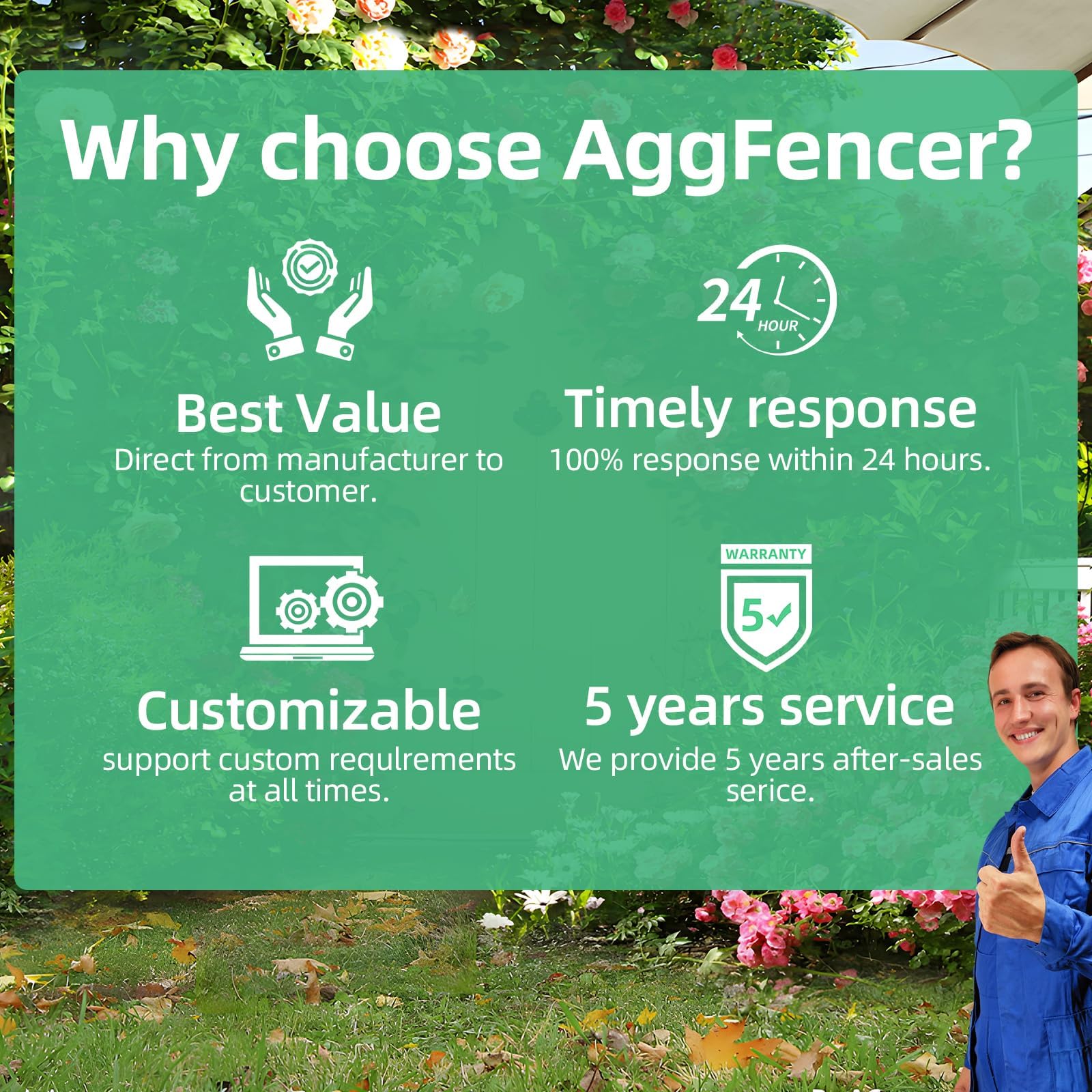 AggFencer ambiente de jardín estilizado con borde instalado, aspecto profesional