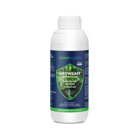 AgroMagen GrowSafe frontal mostrando etiqueta y volumen, protección segura