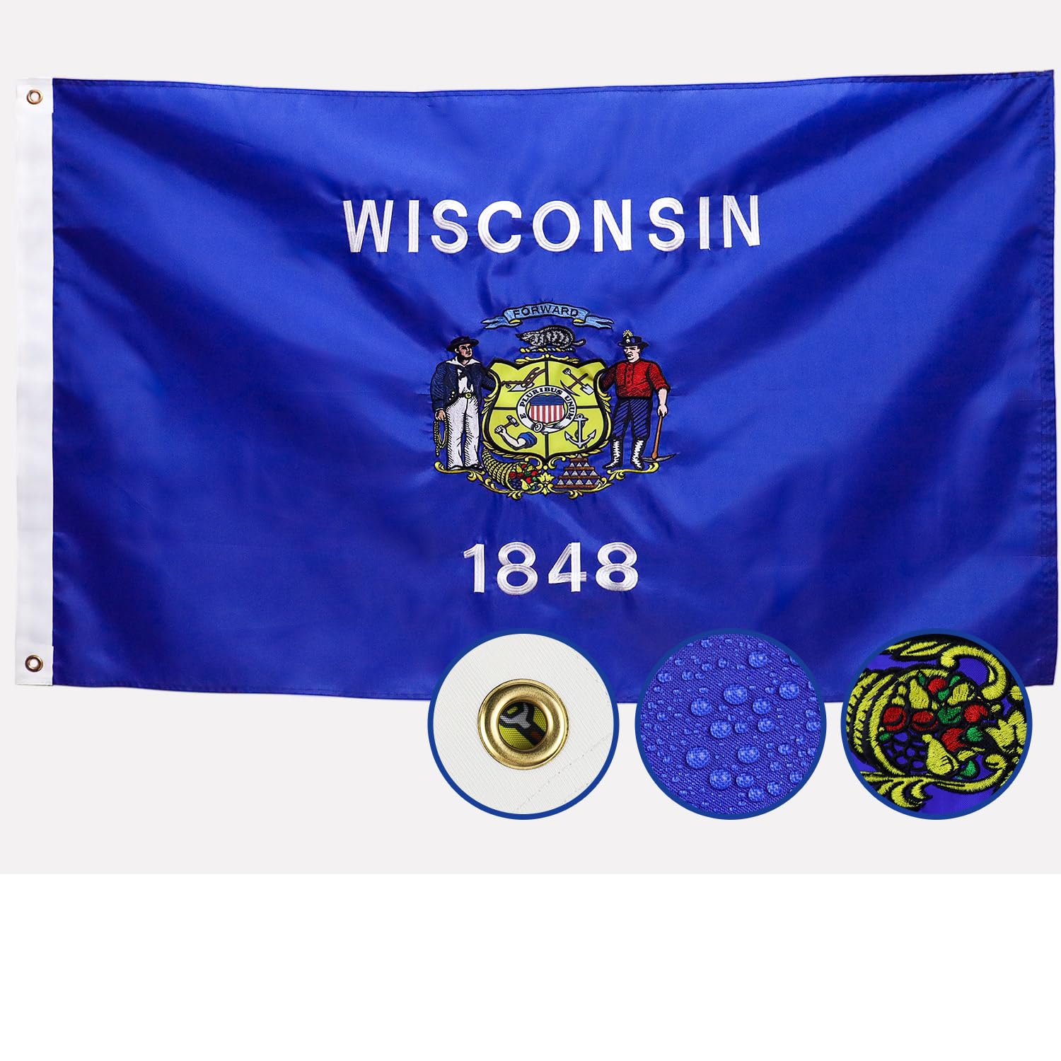 AGUIFLGS bandera frontal exterior mostrando colores vivos y resistencia