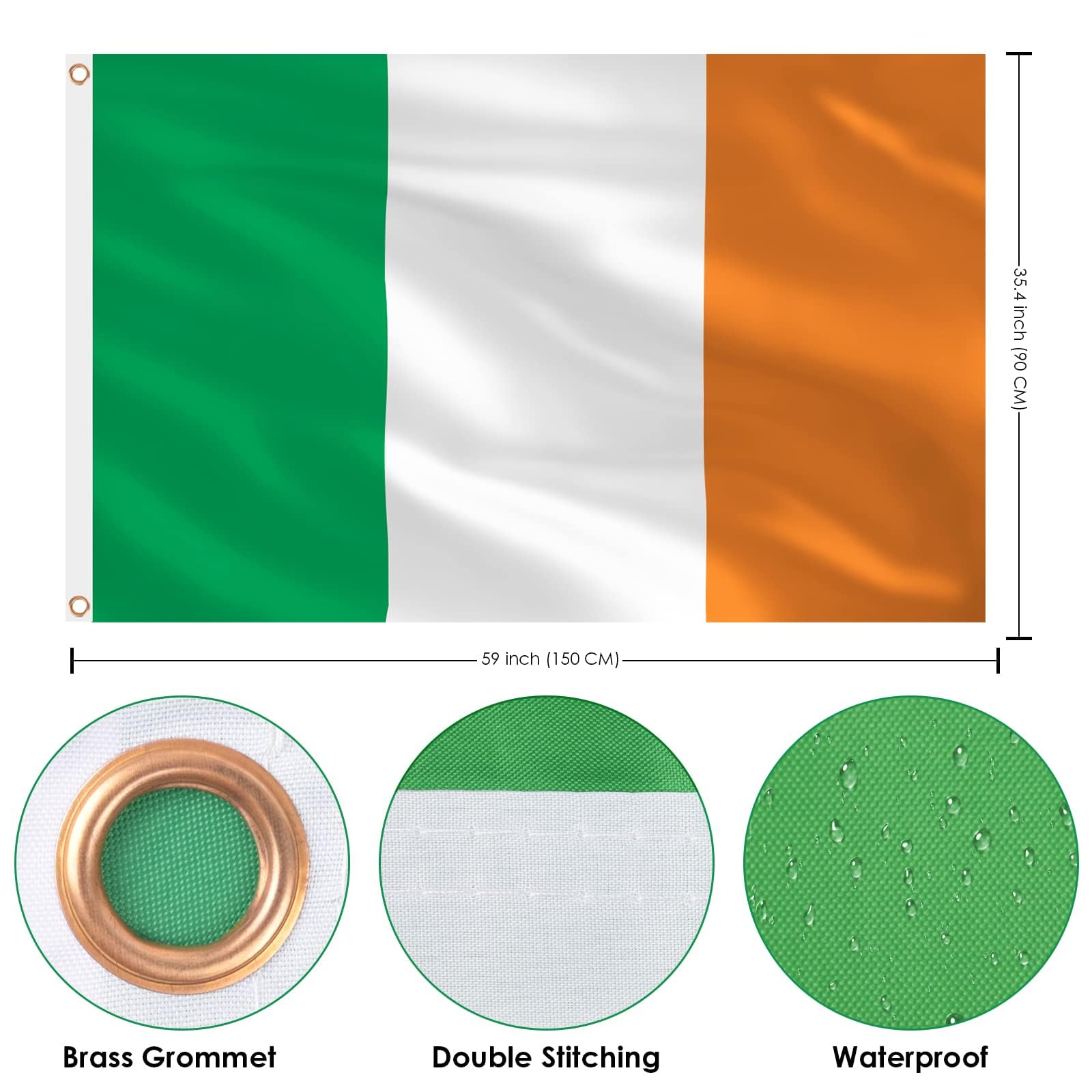 AhfuLife bandera Irlanda doble cara con impresión nítida y efecto visible