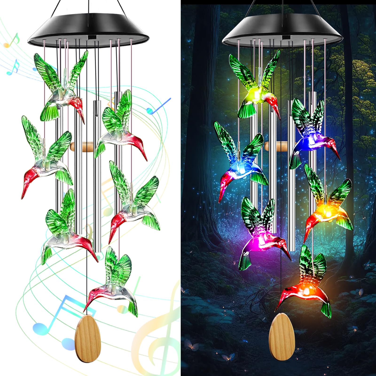 AIONASA campanilla frontal mostrando diseño colibrí y tubos, embellece el jardín