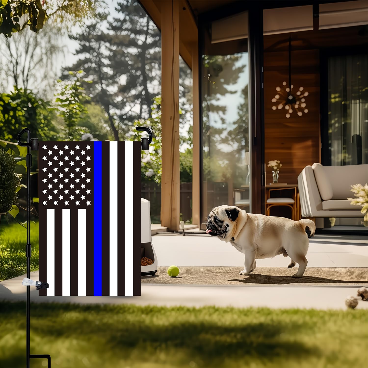 Akeydeco clip antiviento en uso que mantiene la bandera fija en rachas
