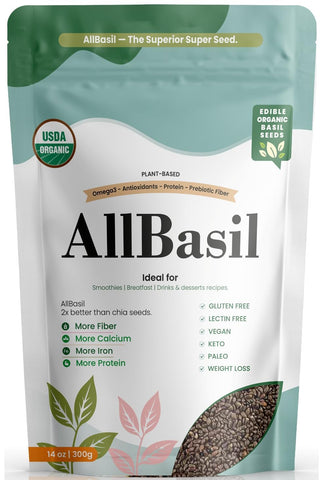 All Basil frente del paquete mostrando certificación USDA Organic y tamaño práctico
