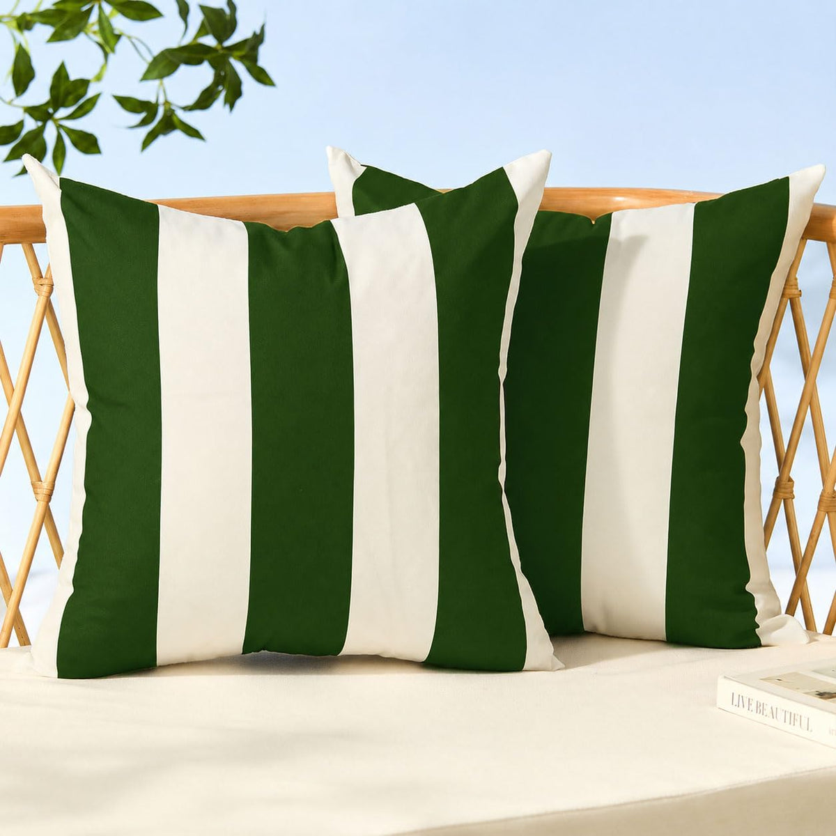 Allorry funda frontal verde oscuro rayas que realza la decoración exterior
