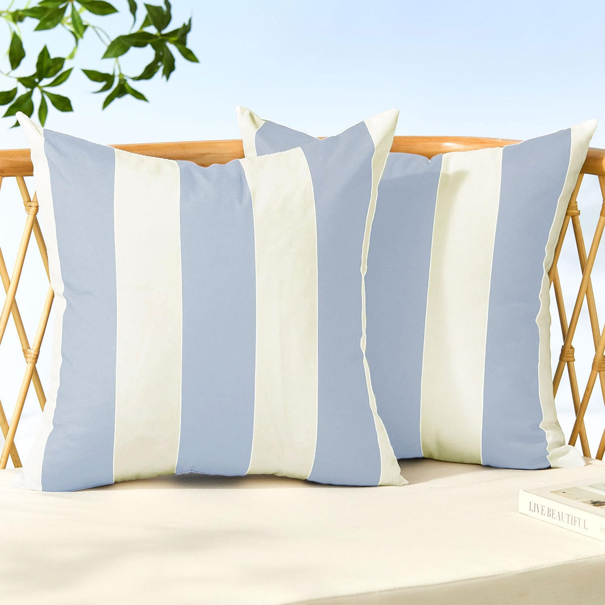 Allorry funda de cojín frontal con rayas azul cielo, añade estilo al patio