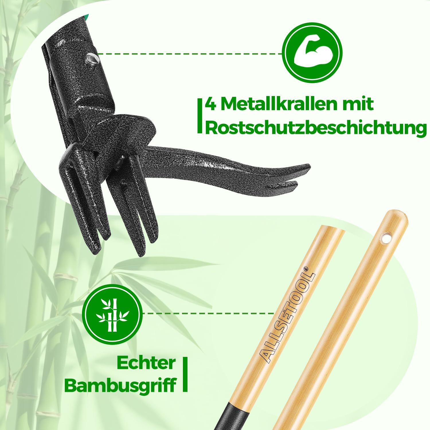 Allsetool primer plano del mango de bambú con agarre cómodo