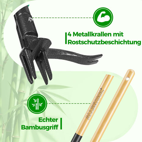 Allsetool primer plano del mango de bambú con agarre cómodo