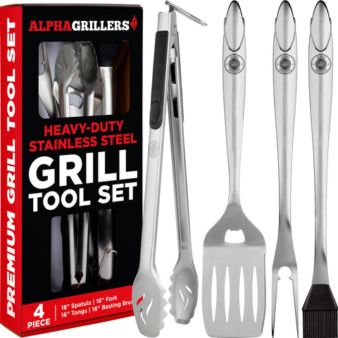 Alpha Grillers frontal del set mostrando las cuatro piezas y su acabado resistente