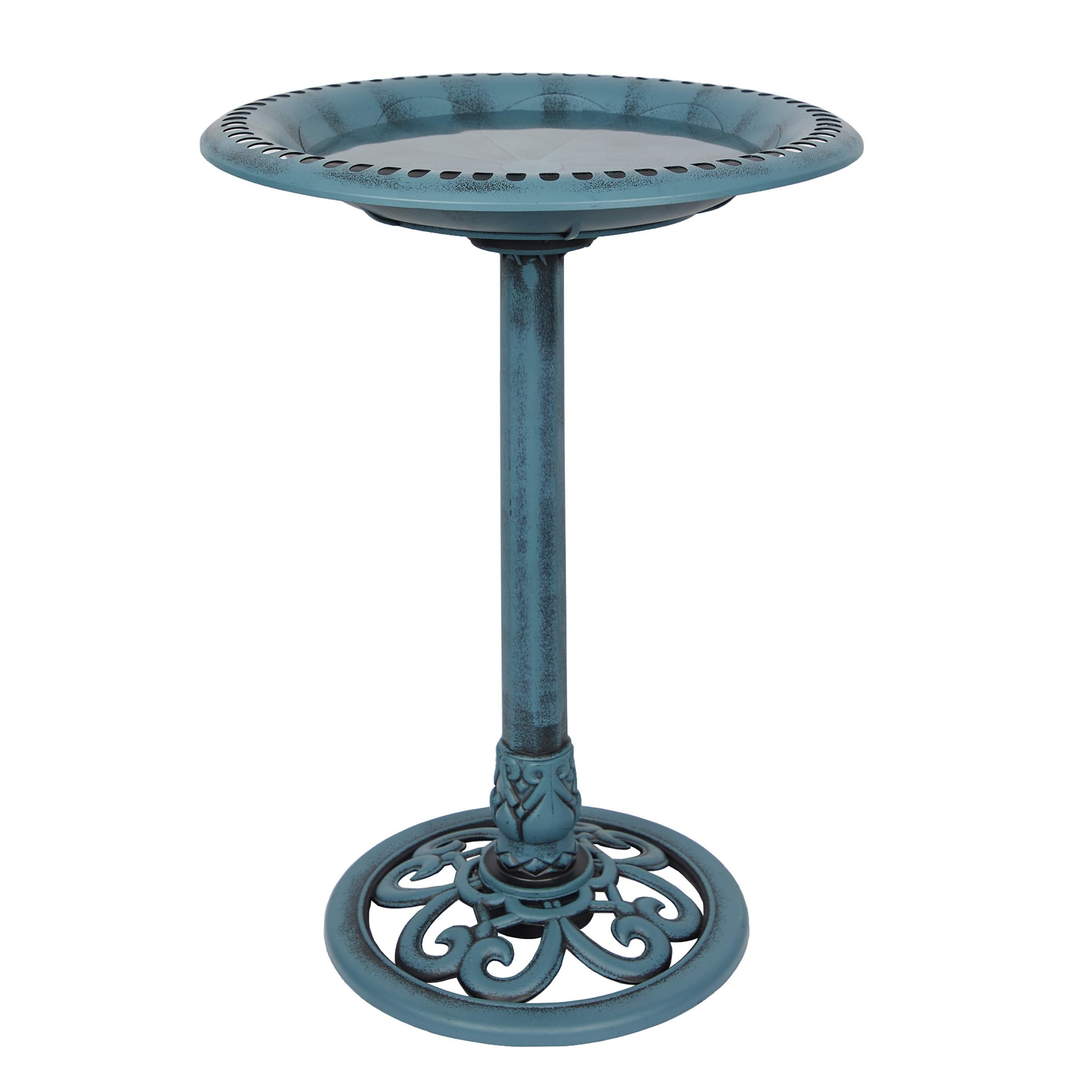 Alpine Corporation bebedero pedestal frontal mostrando diseño ornamental y altura