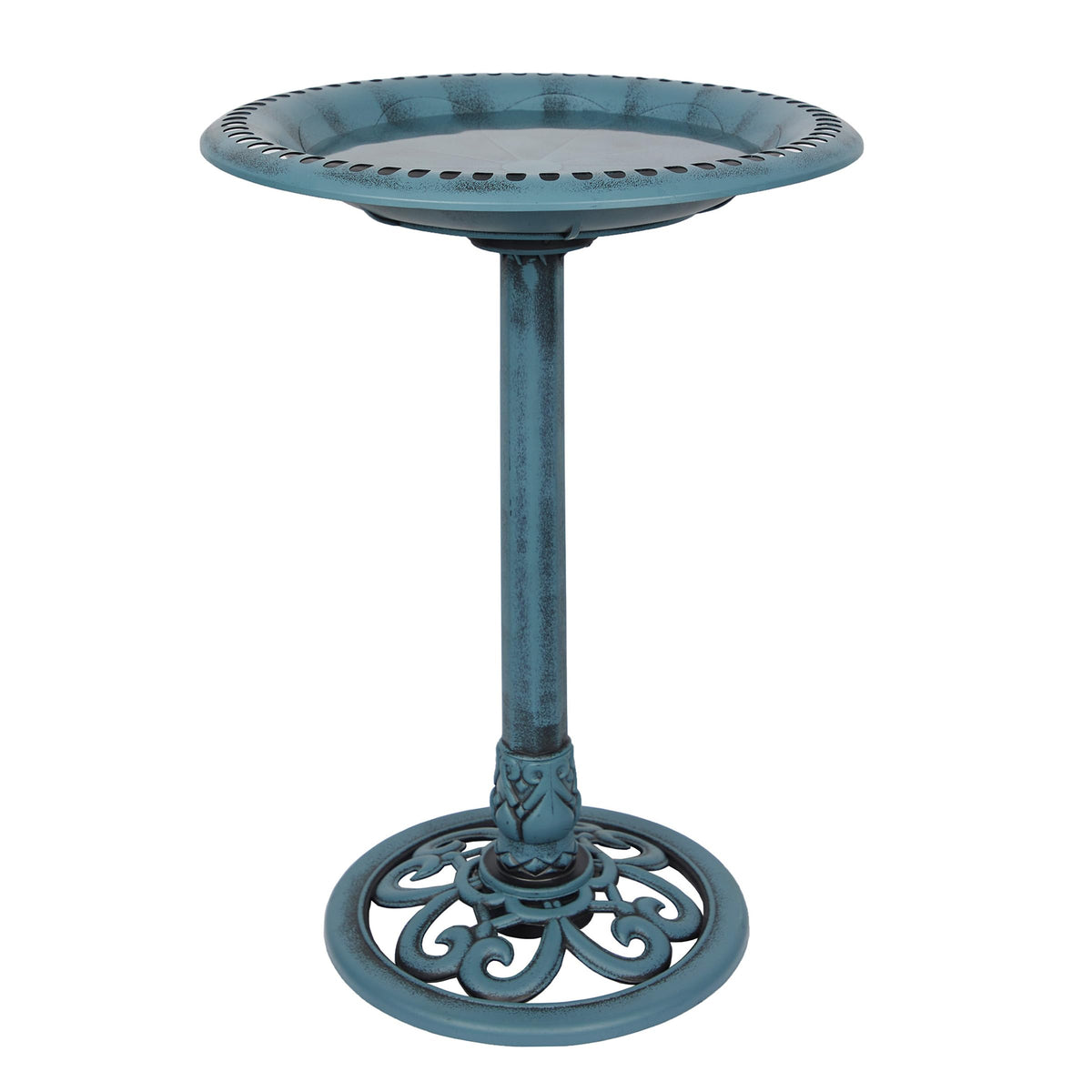 Alpine Corporation bebedero pedestal frontal mostrando diseño ornamental y altura