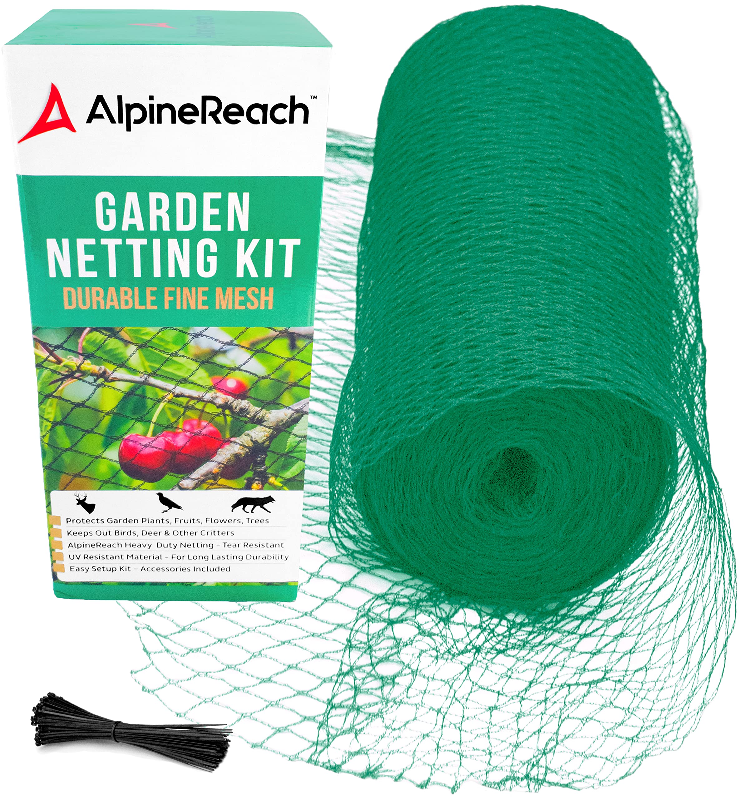 AlpineReach malla frontal mostrando cobertura y protección del jardín