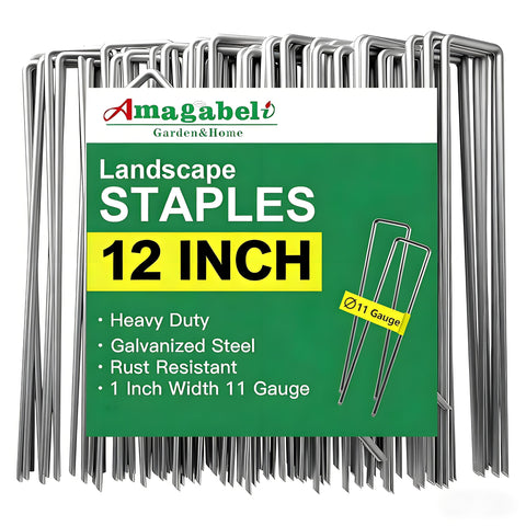 AMAGABELI GARDEN & HOME paquete frontal mostrando 100 grapas galvanizadas, máxima sujeción