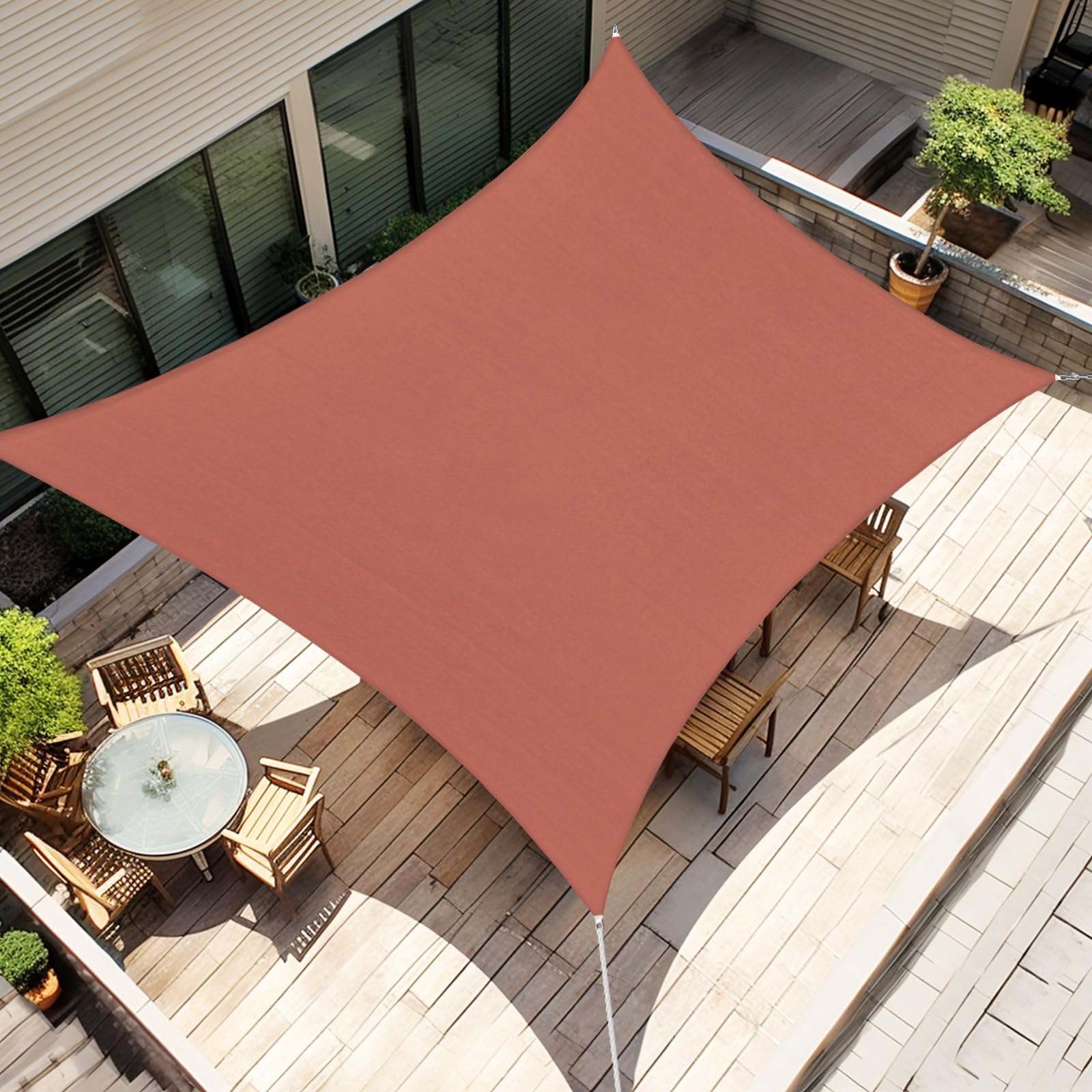 Amagenix vista frontal del toldo mostrando color rust red y forma
