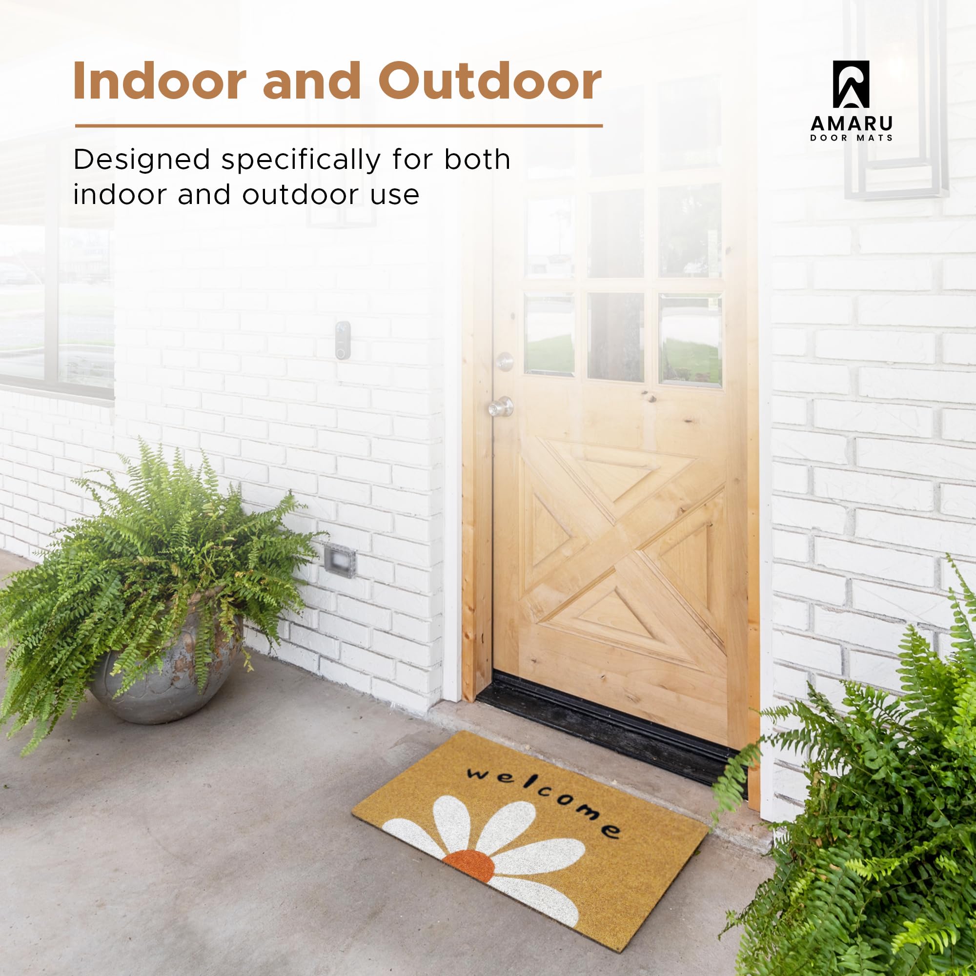 AMARU DOOR MATS comparación de tamaño 24x36 in junto a puerta para escala