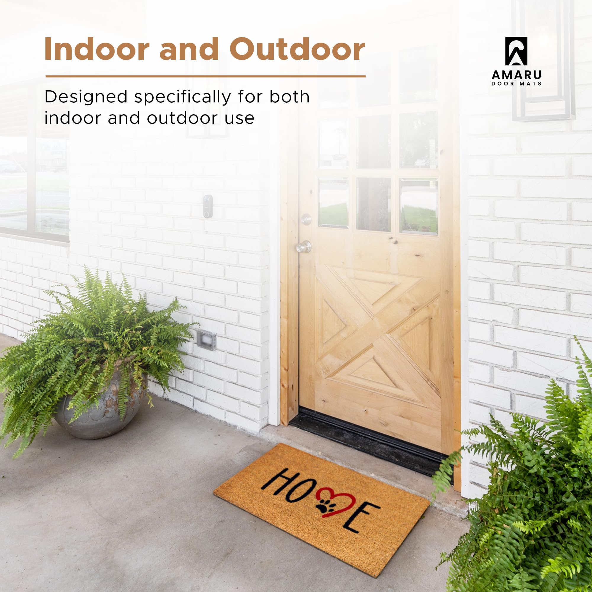 AMARU DOOR MATS junto a zapato para comparar tamaño 17 x 29 pulgadas y ajuste
