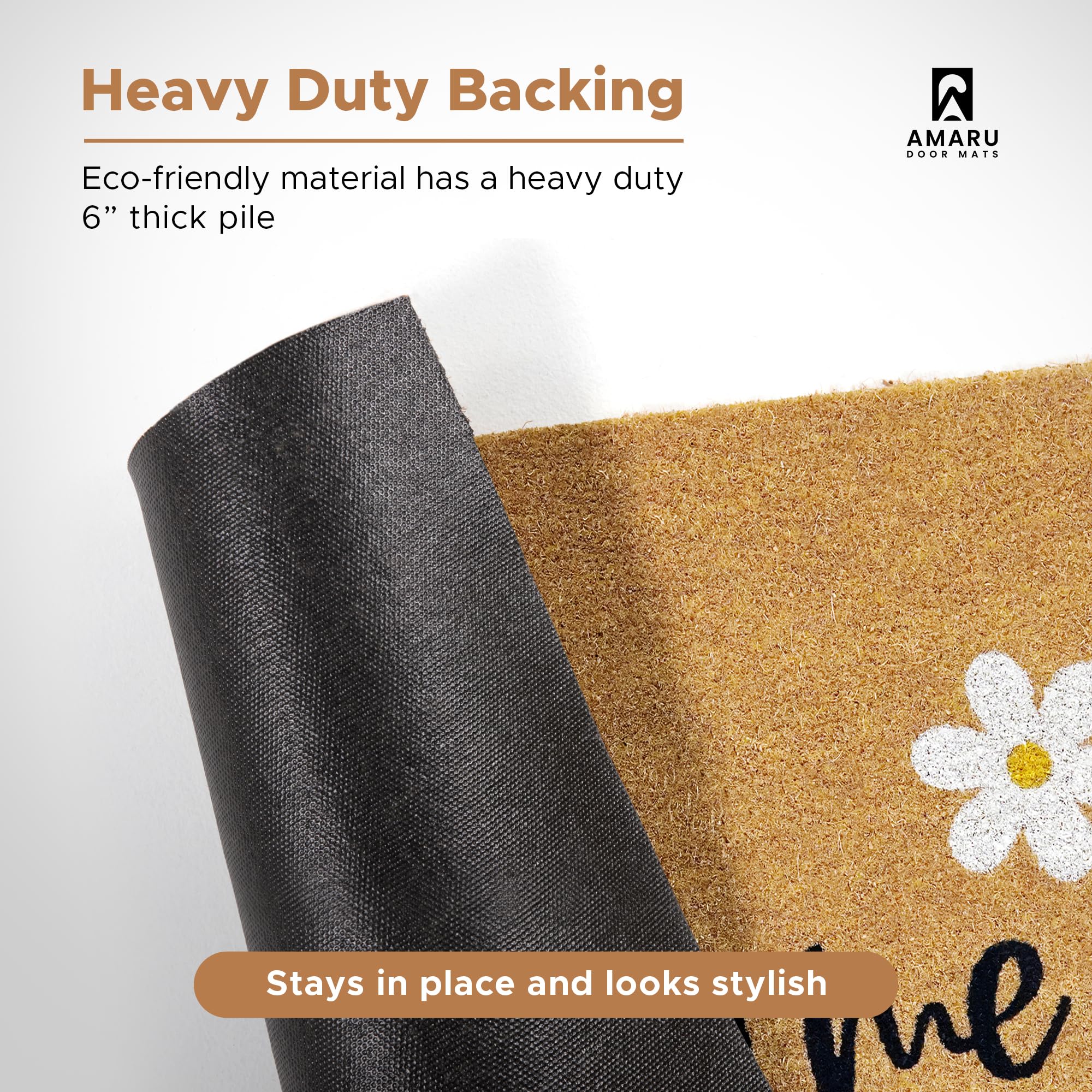 AMARU DOOR MATS detalle del estampado Welcome Daisies aporta toque decorativo
