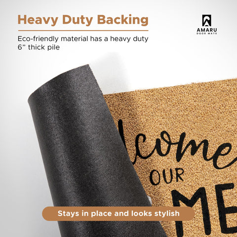 AMARU DOOR MATS primer plano del texto 'Welcome to Our Home' decorativo