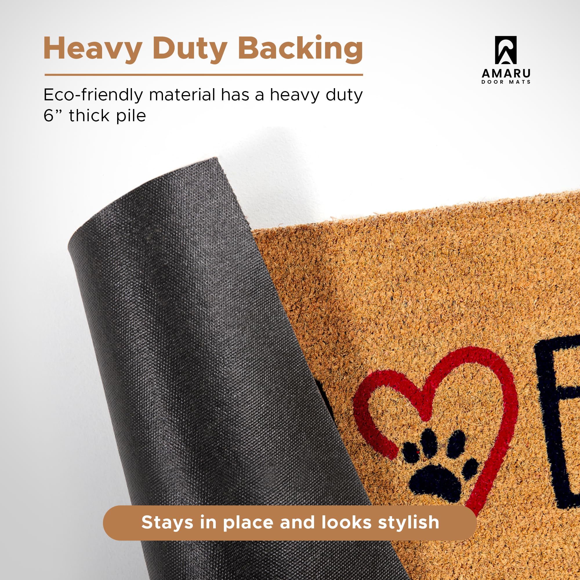 AMARU DOOR MATS etiqueta de material que resalta fibra de coco natural resistente