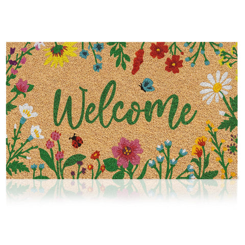 AMARU DOOR MATS felpudo frontal con diseño floral y bienvenida elegante