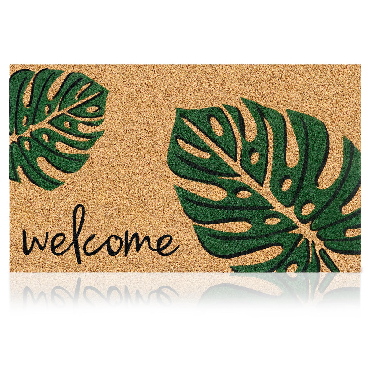 AMARU DOOR MATS felpudo frontal con diseño hojas y bienvenida