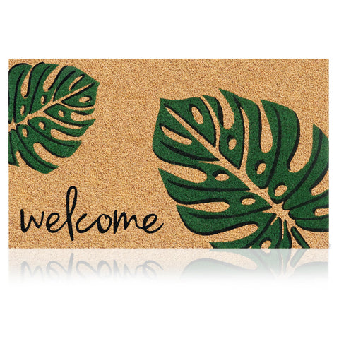 AMARU DOOR MATS felpudo frontal con diseño hojas y bienvenida